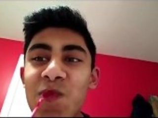 Indian boy makeup on hot red lips